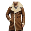 MFC06 Men Aviator Real Sheep Leather Shearling Fur Jacket Army Style Coat Brown
