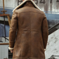 MFC06 Men Aviator Real Sheep Leather Shearling Fur Jacket Army Style Coat Brown