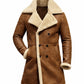 MFC06 Men Aviator Real Sheep Leather Shearling Fur Jacket Army Style Coat Brown