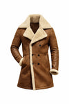 MFC06 Men Aviator Real Sheep Leather Shearling Fur Jacket Army Style Coat Brown
