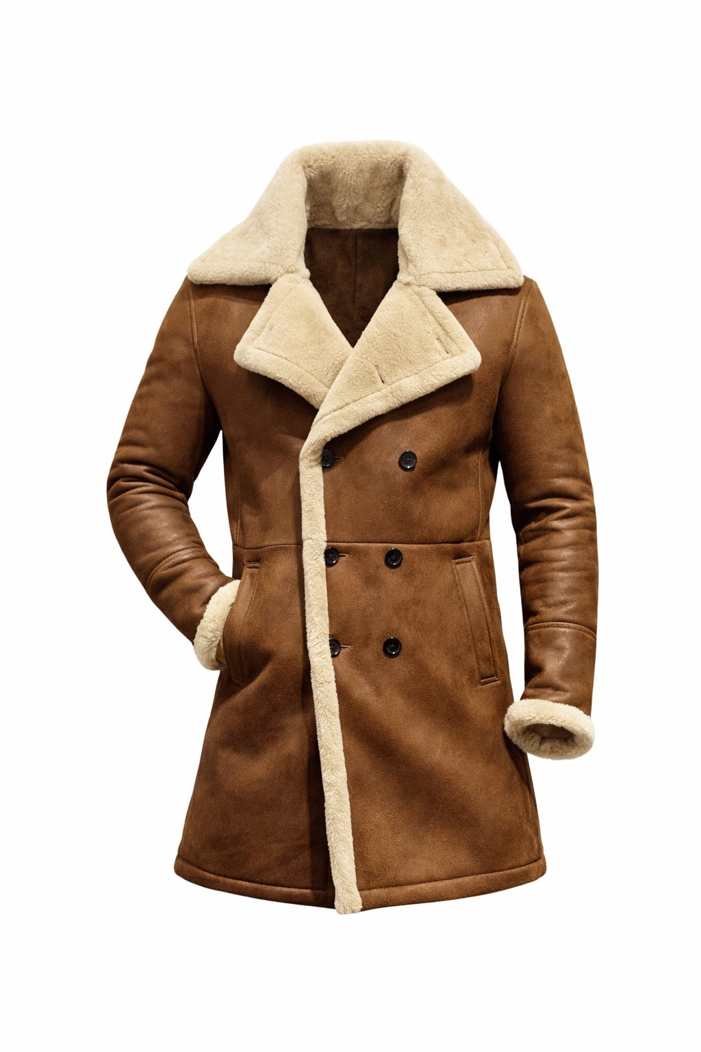MFC06 Men Aviator Real Sheep Leather Shearling Fur Jacket Army Style Coat Brown