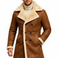 MFC06 Men Aviator Real Sheep Leather Shearling Fur Jacket Army Style Coat Brown