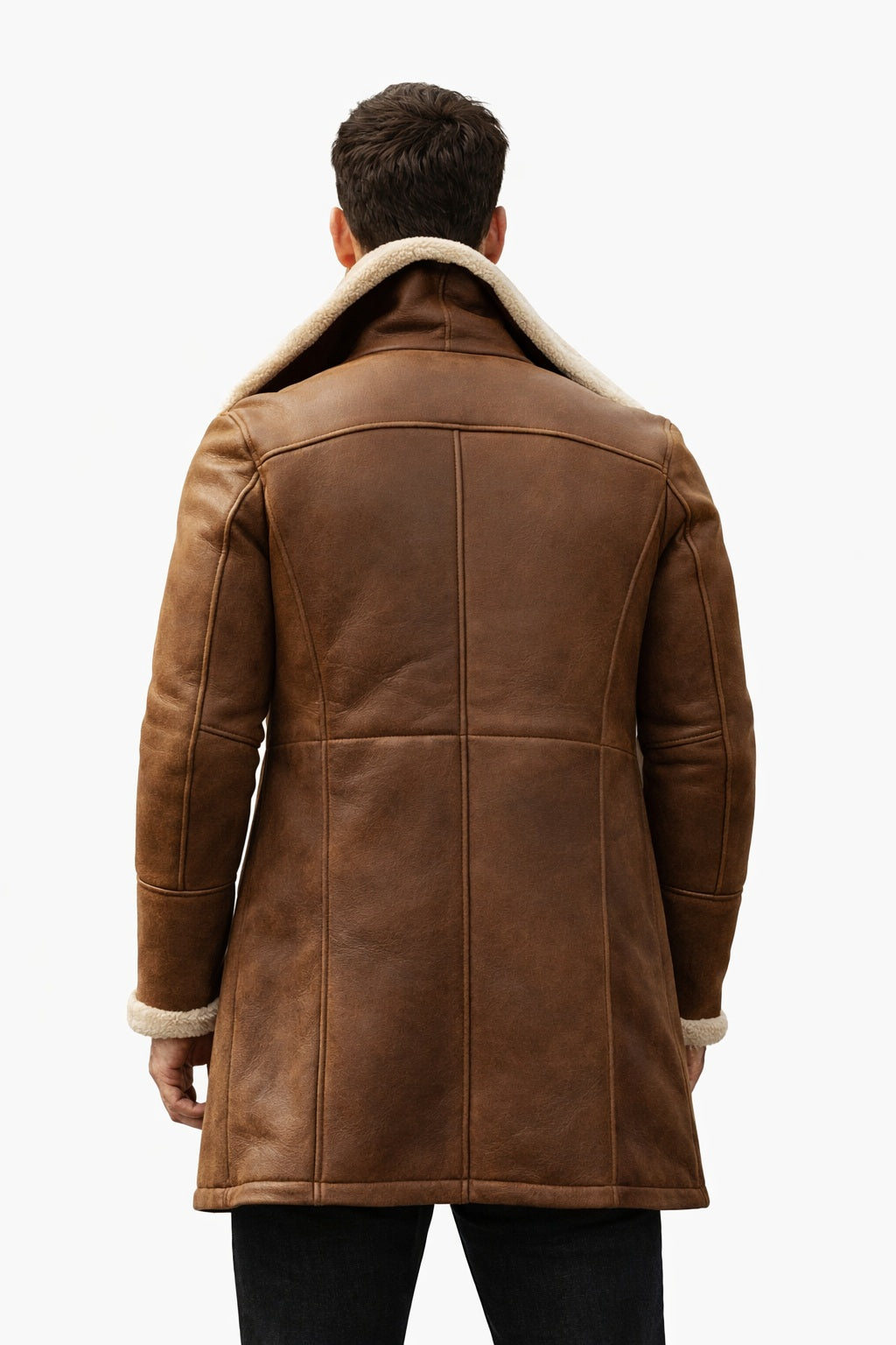 MFC06 Men Aviator Real Sheep Leather Shearling Fur Jacket Army Style Coat Brown