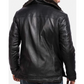MFC07 Men Aviator Fox Fur Collar Real Leather Coat Black