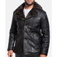 MFC07 Men Aviator Fox Fur Collar Real Leather Coat Black