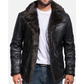 MFC07 Men Aviator Fox Fur Collar Real Leather Coat Black