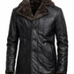 MFC07 Men Aviator Fox Fur Collar Real Leather Coat Black