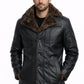 MFC07 Men Aviator Fox Fur Collar Real Leather Coat Black