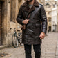 MFC07 Men Aviator Fox Fur Collar Real Leather Coat Black