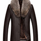MFCO8 Men New Aviator Real Leather Removable Fox Fur Collar Coat Black Jacket