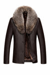 MFCO8 Men New Aviator Real Leather Removable Fox Fur Collar Coat Black Jacket