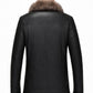 MFCO8 Men New Aviator Real Leather Removable Fox Fur Collar Coat Black Jacket