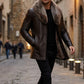 MFCO8 Men New Aviator Real Leather Removable Fox Fur Collar Coat Black Jacket