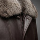 MFCO8 Men New Aviator Real Leather Removable Fox Fur Collar Coat Black Jacket