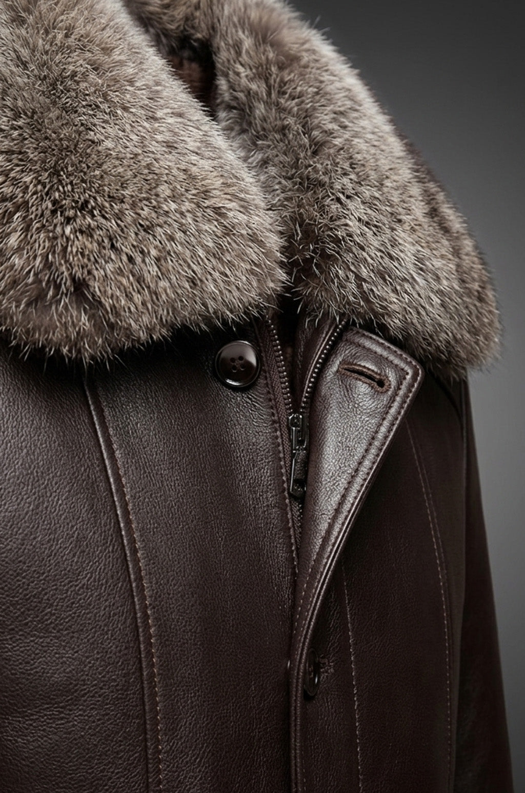 MFCO8 Men New Aviator Real Leather Removable Fox Fur Collar Coat Black Jacket