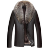 MFCO8 Men New Aviator Real Leather Removable Fox Fur Collar Coat Black Jacket