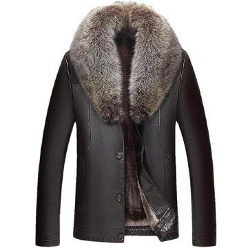 MFCO8 Men New Aviator Real Leather Removable Fox Fur Collar Coat Black Jacket