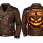 MP001 Halloween Night Premium Leather Jacket - Glowing Pumpkin Design Biker Jacket