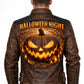 MP001 Halloween Night Premium Leather Jacket - Glowing Pumpkin Design Biker Jacket