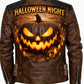 MP001 Halloween Night Premium Leather Jacket - Glowing Pumpkin Design Biker Jacket