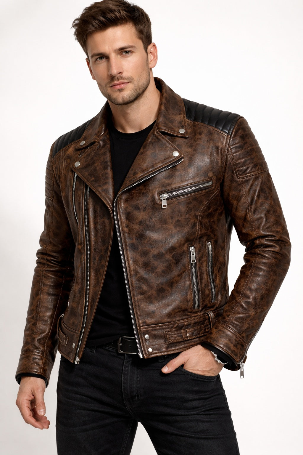 MP001 Halloween Night Premium Leather Jacket - Glowing Pumpkin Design Biker Jacket