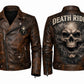 MP002 Death Rider Vintage Leather Jacket - Skull & Smoke Biker Design