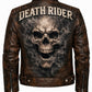 MP002 Death Rider Vintage Leather Jacket - Skull & Smoke Biker Design