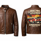 MP003 Racing Legends Speedway Vintage Leather Jacket - Retro Muscle Car Design