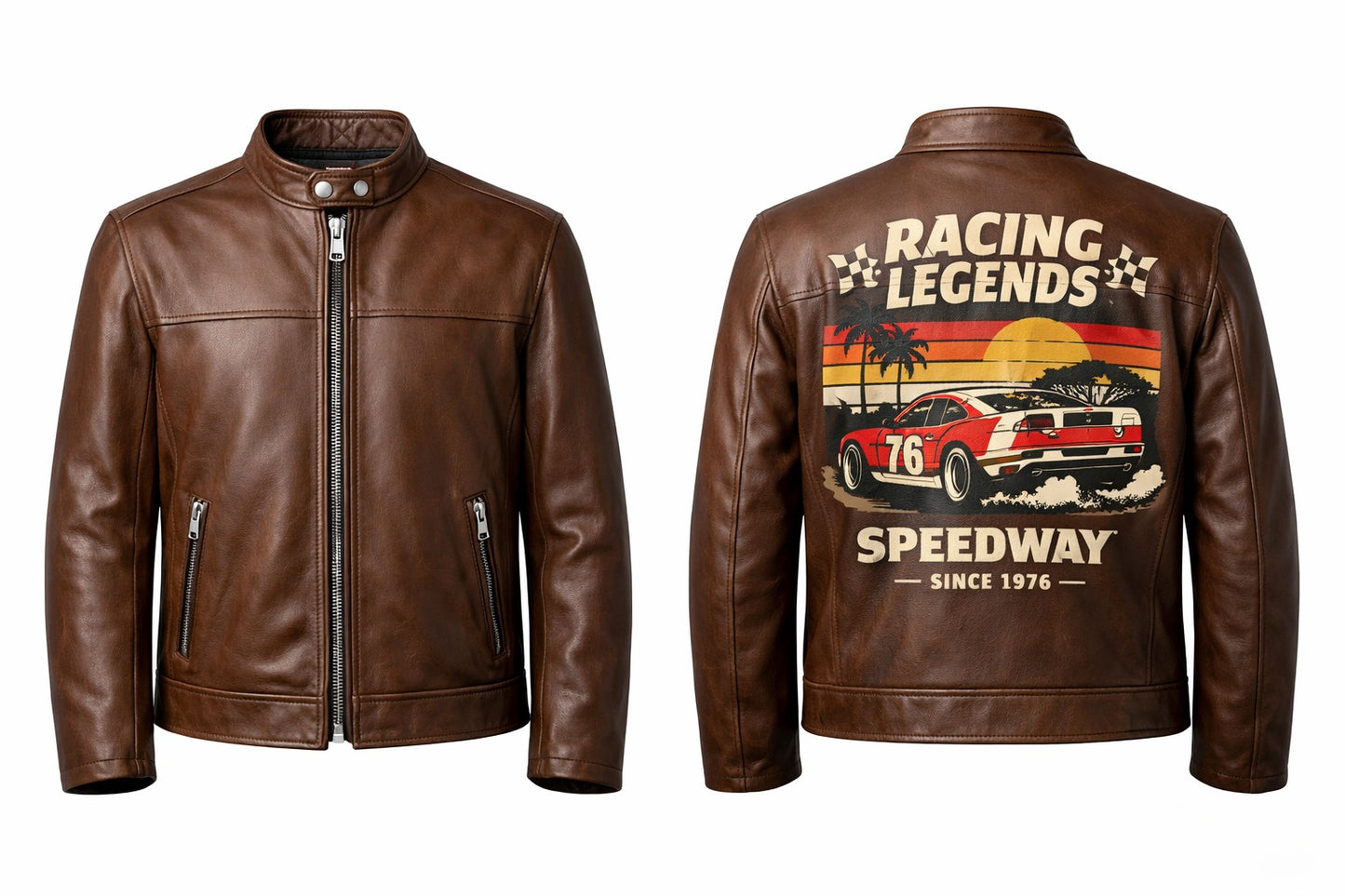 MP003 Racing Legends Speedway Vintage Leather Jacket - Retro Muscle Car Design
