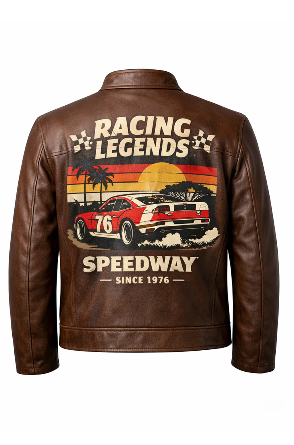 MP003 Racing Legends Speedway Vintage Leather Jacket - Retro Muscle Car Design