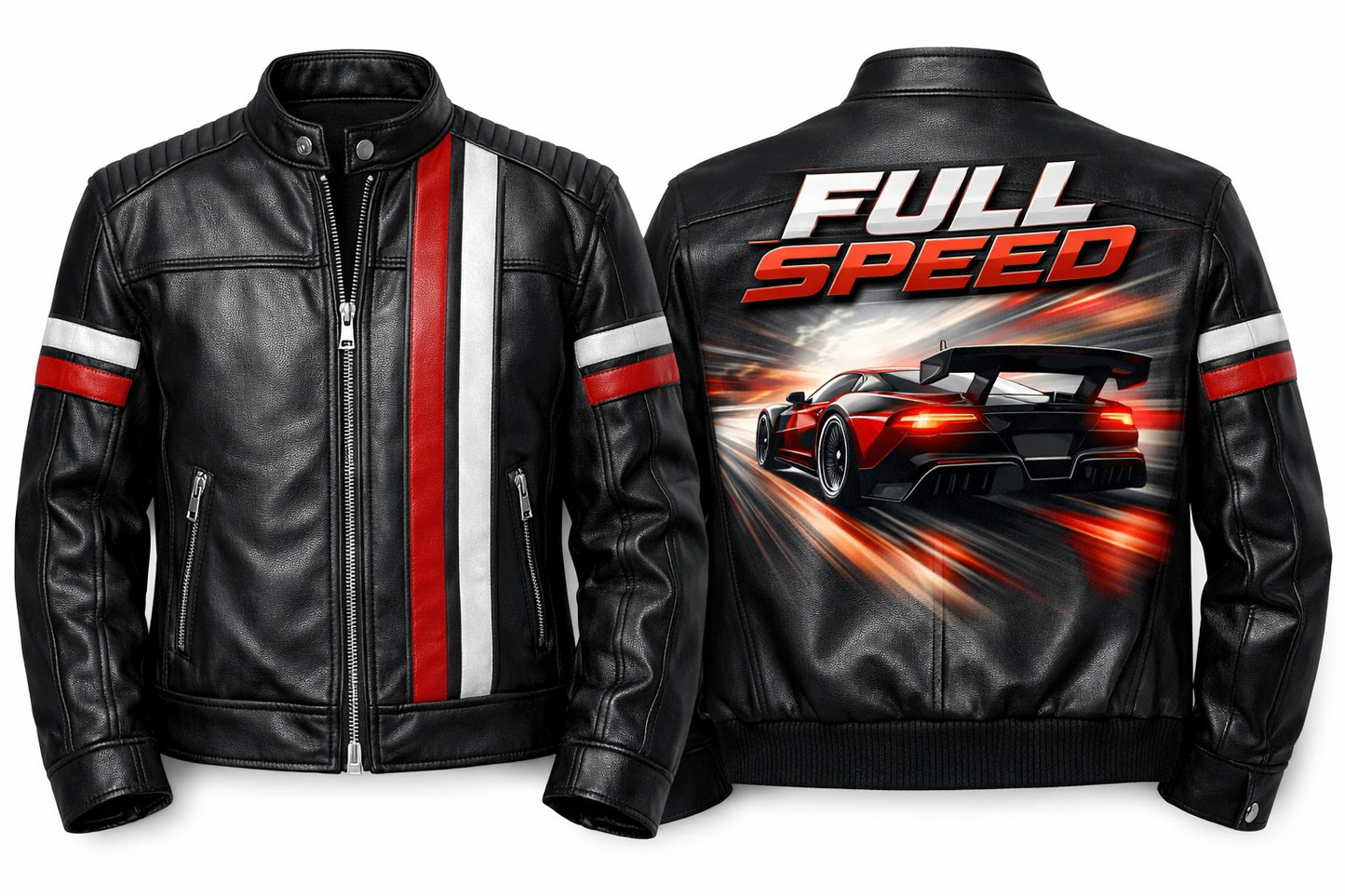 MP006 Full Speed Supercar Racing Leather Jacket - Modern Street Racer Design
