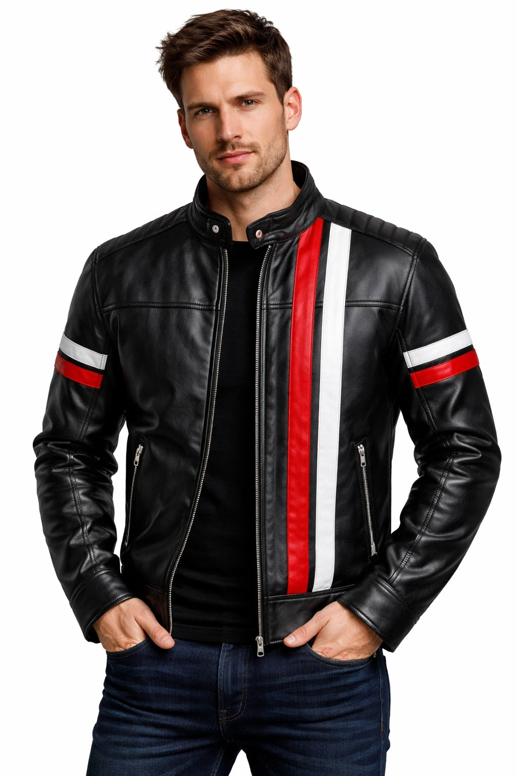 MP006 Full Speed Supercar Racing Leather Jacket - Modern Street Racer Design
