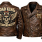 MP007 Road King Vintage Leather Jacket - Winged Skull & "Ride to Live" Biker Design