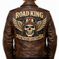 MP007 Road King Vintage Leather Jacket - Winged Skull & "Ride to Live" Biker Design