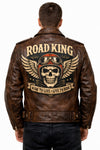 MP007 Road King Vintage Leather Jacket - Winged Skull & "Ride to Live" Biker Design