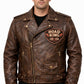 MP007 Road King Vintage Leather Jacket - Winged Skull & "Ride to Live" Biker Design
