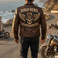 MP007 Road King Vintage Leather Jacket - Winged Skull & "Ride to Live" Biker Design