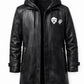 MP008 "Hear Me Roar" Lion Graphic Hooded Leather Coat - Men's Long Black Trench Jacket