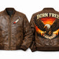 MP009 Born Free Eagle Vintage Leather Bomber Jacket - Patriotic Bald Eagle Flight Jacket
