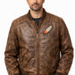 MP009 Born Free Eagle Vintage Leather Bomber Jacket - Patriotic Bald Eagle Flight Jacket