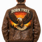 MP009 Born Free Eagle Vintage Leather Bomber Jacket - Patriotic Bald Eagle Flight Jacket
