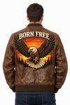 MP009 Born Free Eagle Vintage Leather Bomber Jacket - Patriotic Bald Eagle Flight Jacket