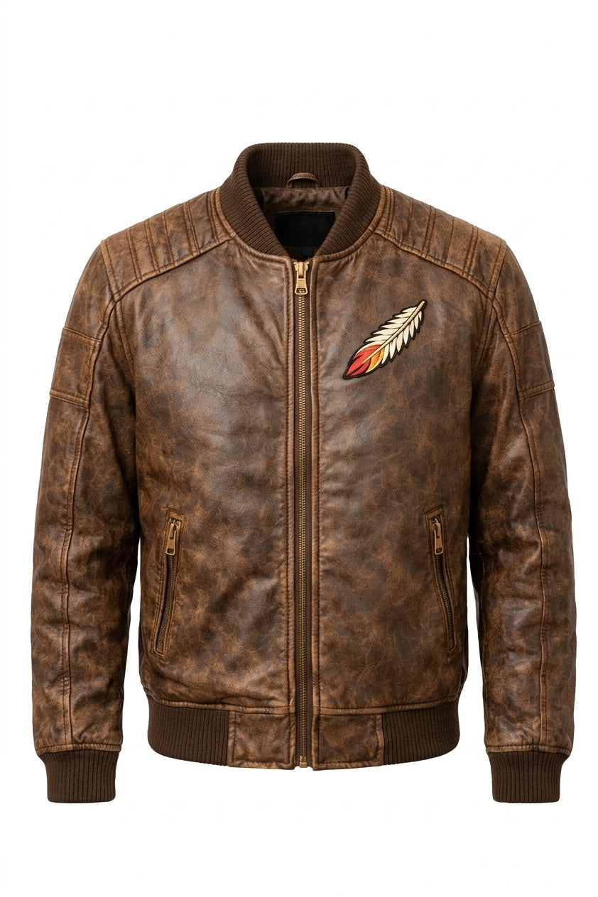 MP009 Born Free Eagle Vintage Leather Bomber Jacket - Patriotic Bald Eagle Flight Jacket