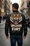 MP010 Unleash Your Fury Tiger Leather Bomber Jacket - Men's Aggressive Graphic Flight Jacket