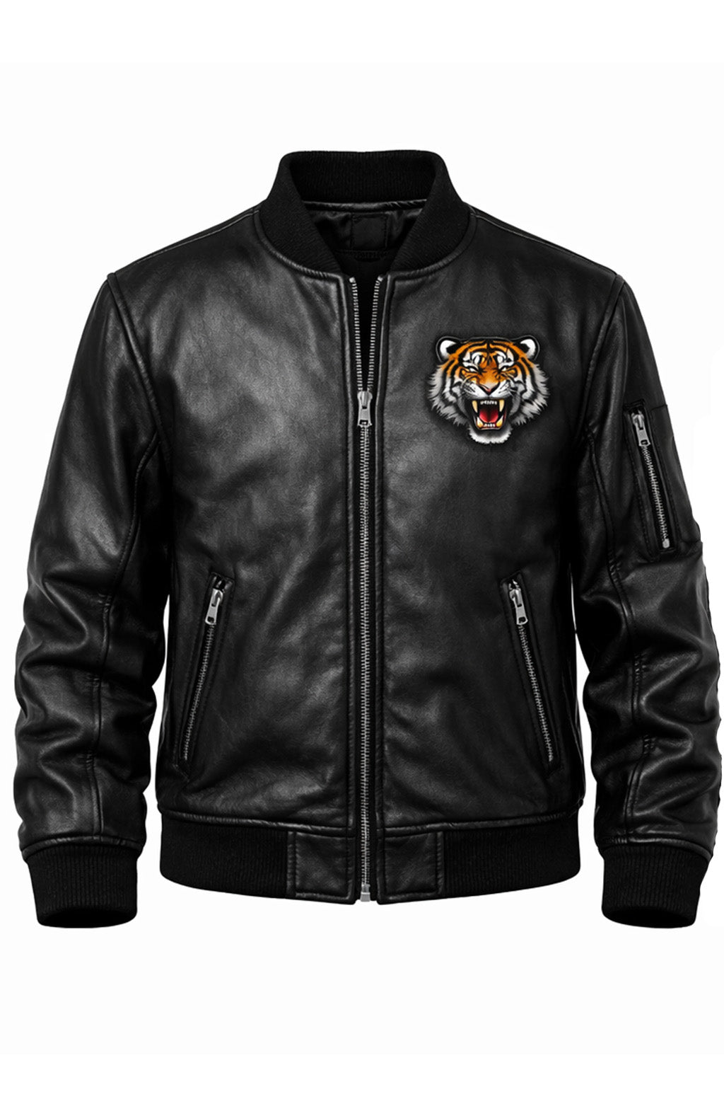 MP010 Unleash Your Fury Tiger Leather Bomber Jacket - Men's Aggressive Graphic Flight Jacket