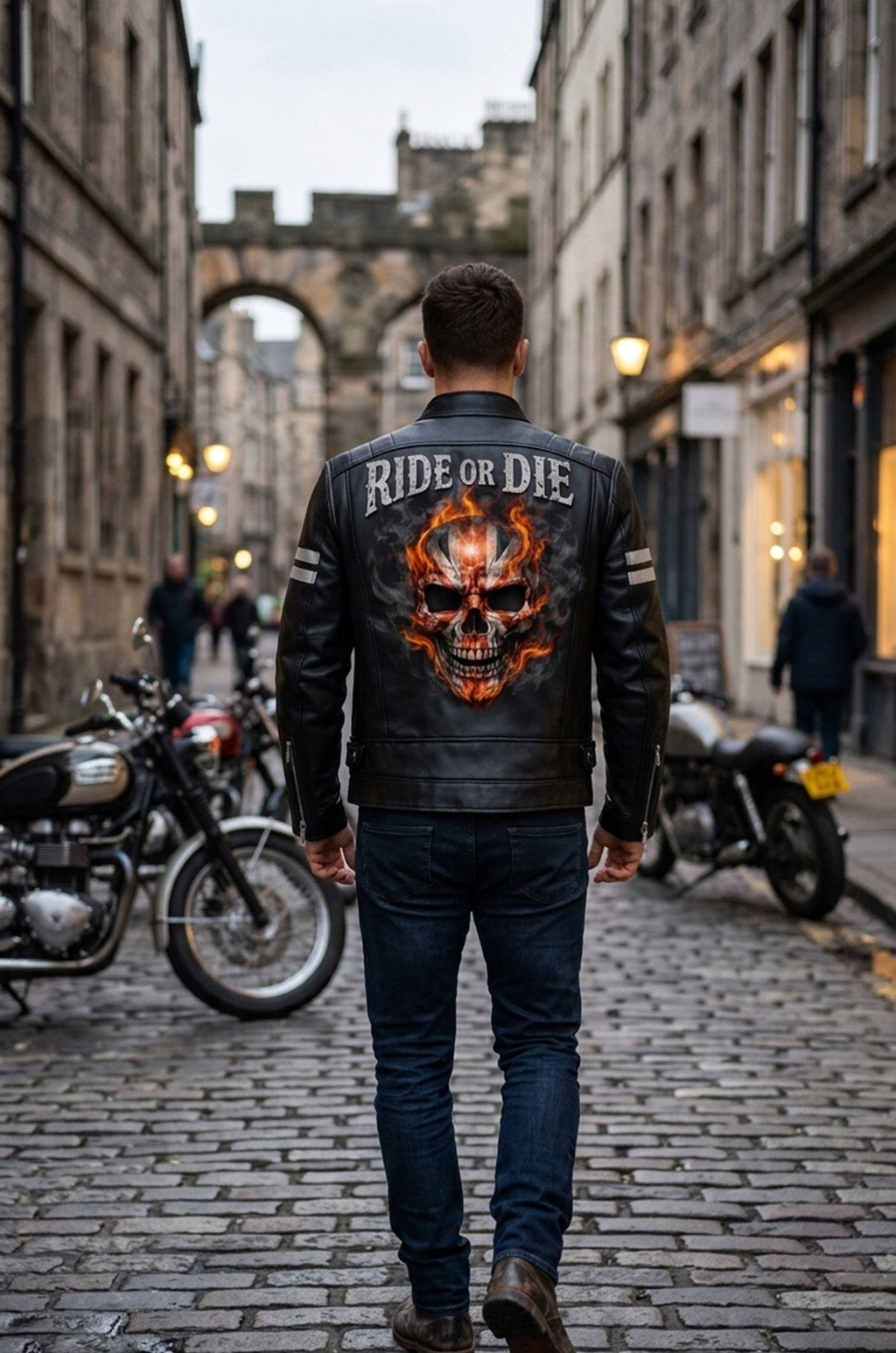 MP011 Ride or Die Union Jack Skull Leather Jacket - British Biker Edition