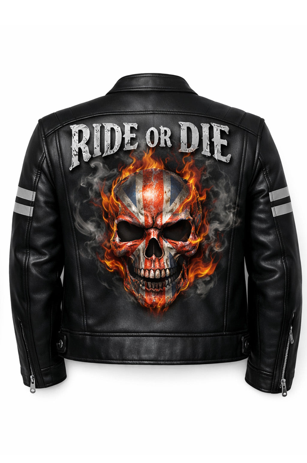 MP011 Ride or Die Union Jack Skull Leather Jacket - British Biker Edition