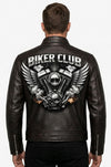 MP012 Biker Club V-Twin Engine Leather Jacket - Winged Motor Graphic Cafe Racer