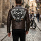 MP012 Biker Club V-Twin Engine Leather Jacket - Winged Motor Graphic Cafe Racer