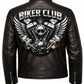 MP012 Biker Club V-Twin Engine Leather Jacket - Winged Motor Graphic Cafe Racer